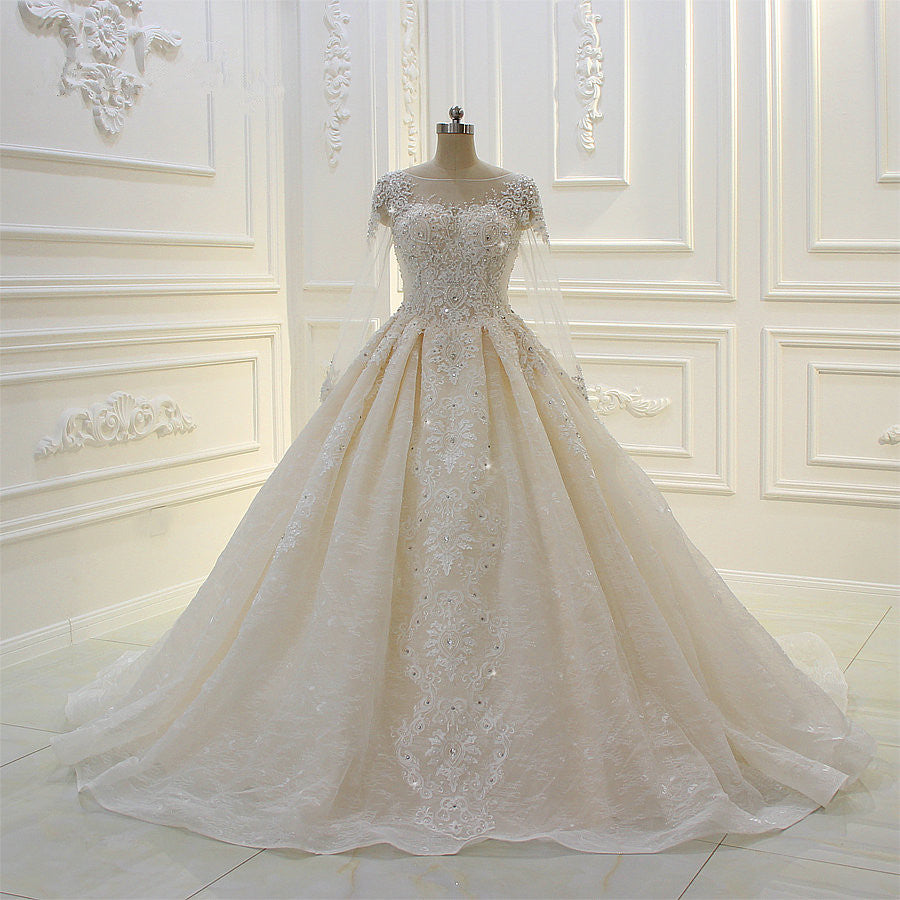 Luxurious Ball Gown Long Sleevess Lace Applqiues Beadings Wedding Dress ...