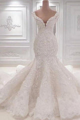 Luxurious Off the Shoulder Mermaid Wedding Dress New Arrival Lace AppliquesBridal Gowns-Ballbella