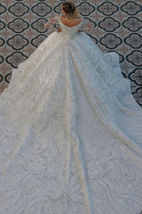 Luxurious Princess Ball Gown Long Sleevess Sparkly sequins Bridal Gowns with Sweep Train-Ballbella