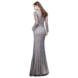 Luxurious Sparkle Cap sleeves High neck Beads Long Prom Dresses-Ballbella