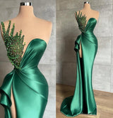 Mermaid Asymmetrical High Split Beaded Floor-length Sleeveless Prom Dress-Ballbella