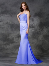 Charming Mermaid Sweetheart Beading Sleeveless Long Satin Chiffon Bridesmaid Dresses