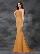 Charming Mermaid Sweetheart Beading Sleeveless Long Satin Chiffon Bridesmaid Dresses