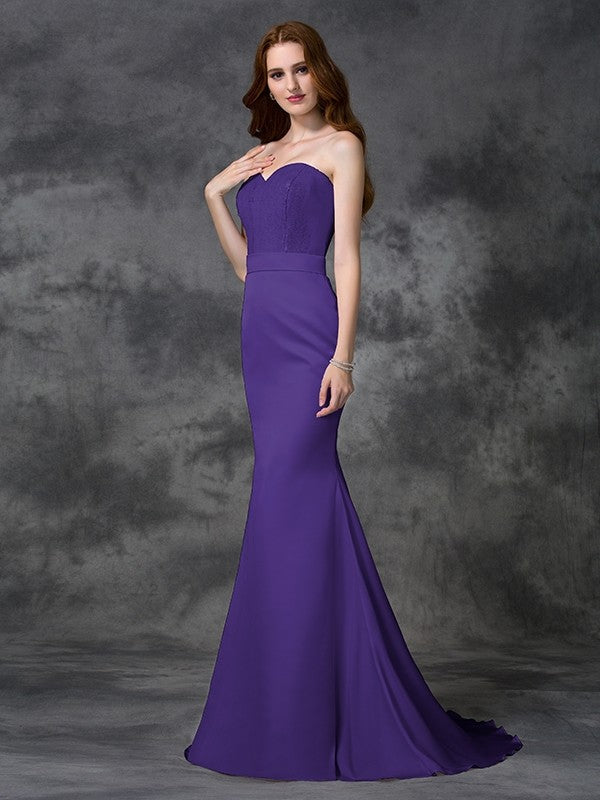 Charming Mermaid Sweetheart Beading Sleeveless Long Satin Chiffon Bridesmaid Dresses