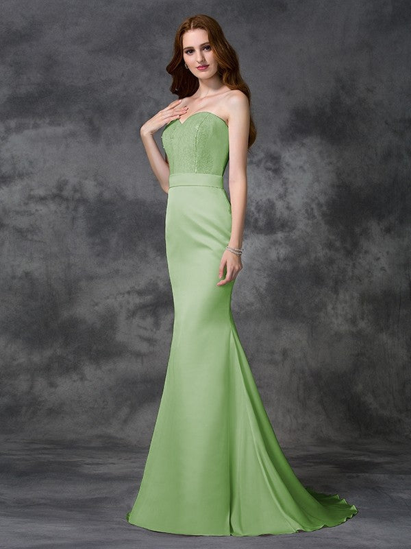 Charming Mermaid Sweetheart Beading Sleeveless Long Satin Chiffon Bridesmaid Dresses