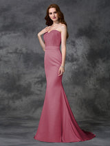 Charming Mermaid Sweetheart Beading Sleeveless Long Satin Chiffon Bridesmaid Dresses