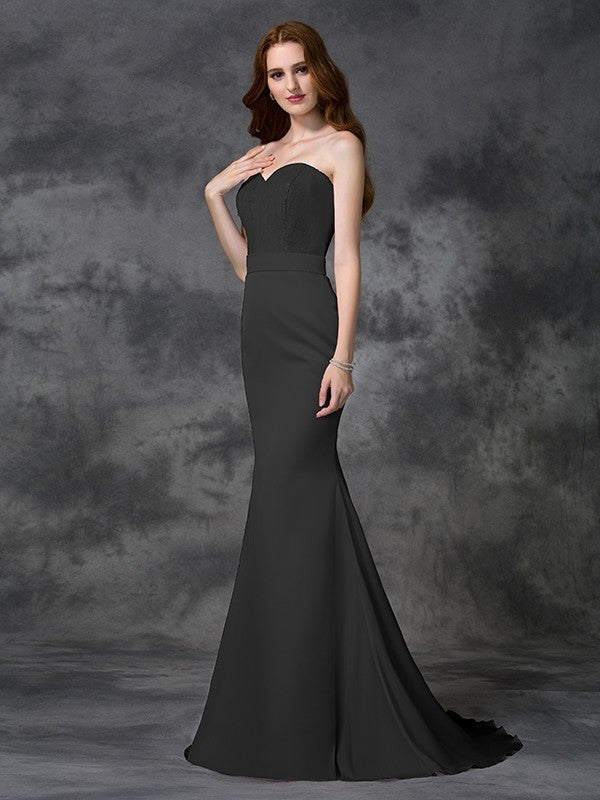 Charming Mermaid Sweetheart Beading Sleeveless Long Satin Chiffon Bridesmaid Dresses