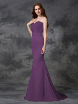 Charming Mermaid Sweetheart Beading Sleeveless Long Satin Chiffon Bridesmaid Dresses