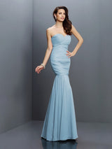 Charming Mermaid Sweetheart Pleats Sleeveless Long Chiffon Bridesmaid Dresses