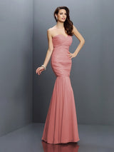 Charming Mermaid Sweetheart Pleats Sleeveless Long Chiffon Bridesmaid Dresses