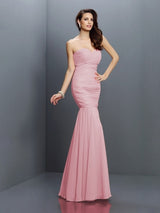 Charming Mermaid Sweetheart Pleats Sleeveless Long Chiffon Bridesmaid Dresses