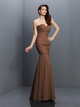 Charming Mermaid Sweetheart Pleats Sleeveless Long Chiffon Bridesmaid Dresses