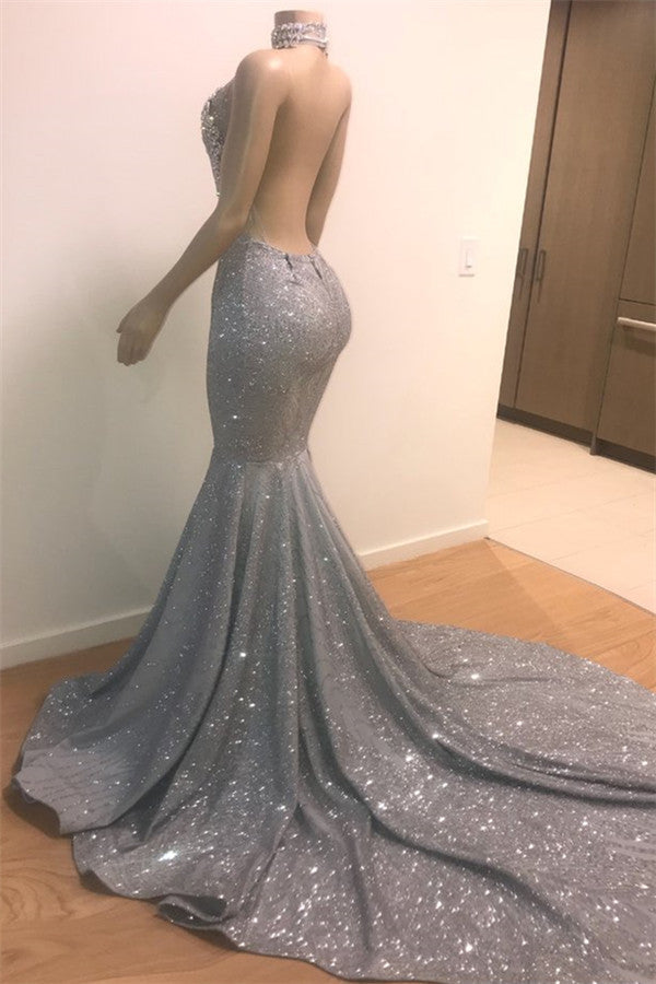 Mermaid Halter Sleeveless Floor-Length Prom Party Gowns-Ballbella