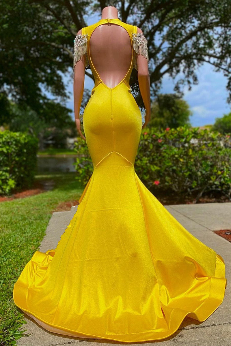 Mermaid Jewel Beading Applique Floor-length Sleeveless Open Back Prom Dress-Ballbella