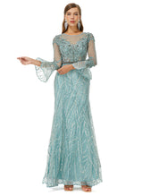 Mermaid Jewel Lace Sequined Ankle Lengt Long Sleeve Prom Dress-Ballbella