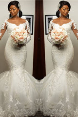 Mermaid Lace Appliques Wedding Dresses with Sleeves Modern Plus Size Bridal Gowns Onine-Ballbella