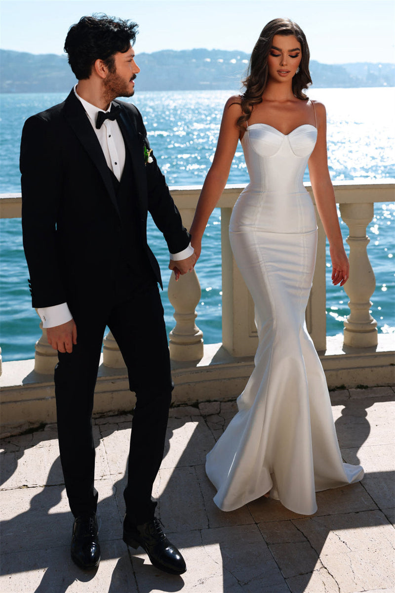 Mermaid Sweetheart Spaghetti strap Floor-length Sleeveless Backless Wedding Dress-Ballbella