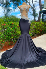 Mermaid V-neck Appliques Lace Sequined Open Back One Shoulder Floor-length Sleeveless Prom Dress-Ballbella