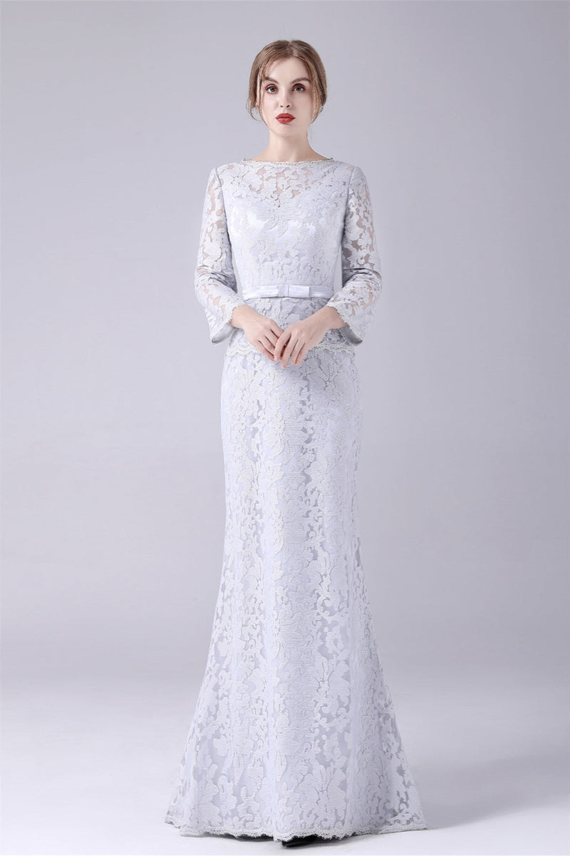 Mermaid V-neck Lace Floor Length Long sleeves mother's dress-Ballbella