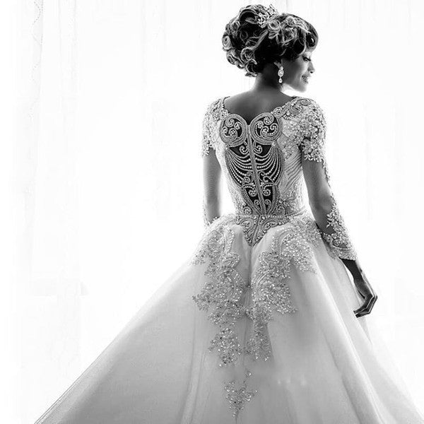 AmazingMermaid Lace Bowknot Wedding Bride Dress Detachable Overskirt Sleeve Bridal  Dress – Ballbella