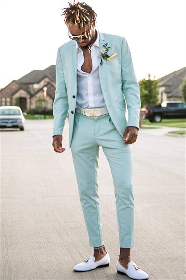 Mint Green Slim Fit Mens Suits Groomsmen Wear Two Pieces Notched Lapel Formal Prom Suit-Ballbella