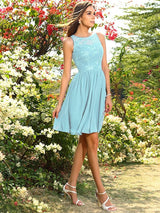 Modern Bateau Applique Sleeveless Short Chiffon Bridesmaid Dresses-Ballbella