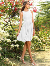 Modern Bateau Applique Sleeveless Short Chiffon Bridesmaid Dresses-Ballbella