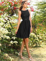 Modern Bateau Applique Sleeveless Short Chiffon Bridesmaid Dresses-Ballbella