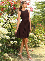 Modern Bateau Applique Sleeveless Short Chiffon Bridesmaid Dresses-Ballbella