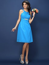 A-Line Charming Bateau Sash/Ribbon/Belt Sleeveless Short Chiffon Bridesmaid Dresses