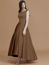 A-Line Charming Bateau Sleeveless Asymmetrical Ruffles Satin Bridesmaid Dresses