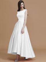 A-Line Charming Bateau Sleeveless Asymmetrical Ruffles Satin Bridesmaid Dresses