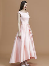 A-Line Charming Bateau Sleeveless Asymmetrical Ruffles Satin Bridesmaid Dresses