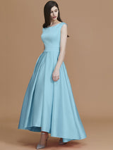 A-Line Charming Bateau Sleeveless Asymmetrical Ruffles Satin Bridesmaid Dresses