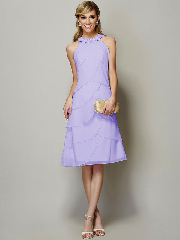 Modern Bateau Sleeveless Beading Short Chiffon Bridesmaid Dresses-Ballbella