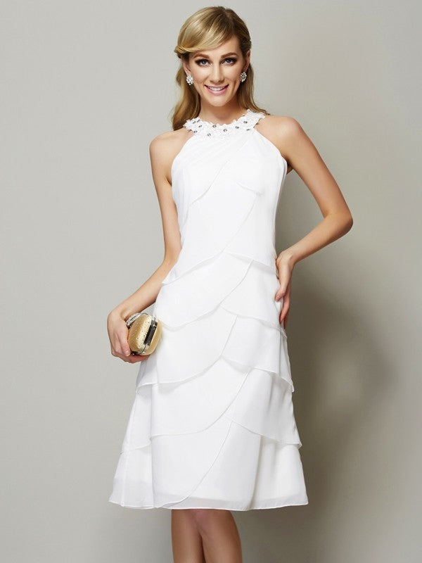 Modern Bateau Sleeveless Beading Short Chiffon Bridesmaid Dresses-Ballbella