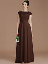 Modern Bateau Sleeveless Lace Chiffon Bridesmaid Dresses-Ballbella