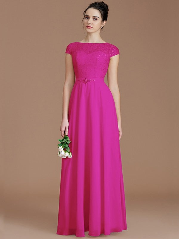 Modern Bateau Sleeveless Lace Chiffon Bridesmaid Dresses-Ballbella