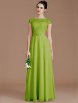 Modern Bateau Sleeveless Lace Chiffon Bridesmaid Dresses-Ballbella