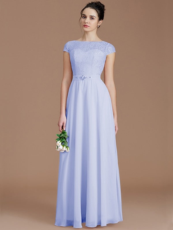 Modern Bateau Sleeveless Lace Chiffon Bridesmaid Dresses-Ballbella