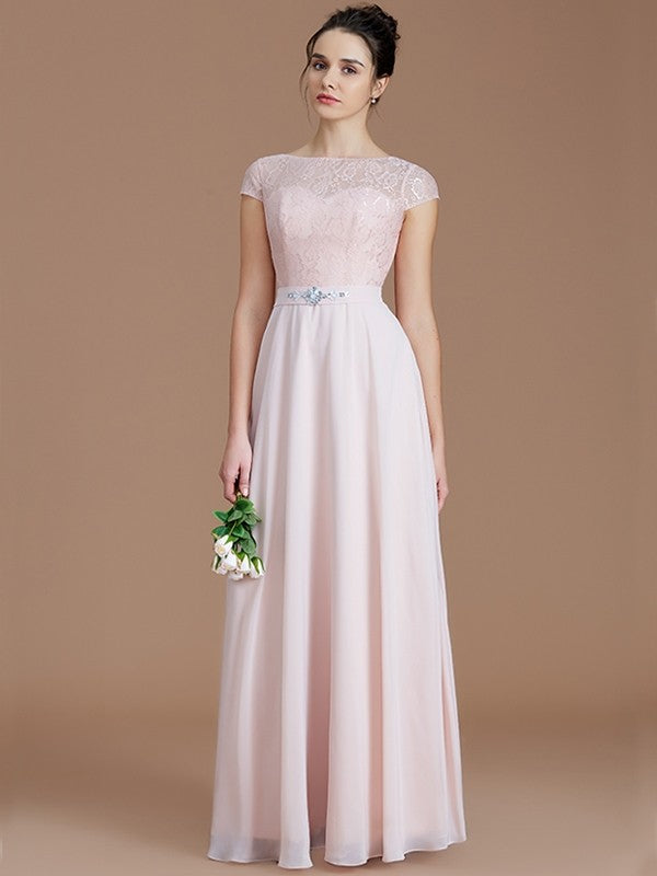 Modern Bateau Sleeveless Lace Chiffon Bridesmaid Dresses-Ballbella