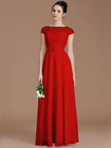 Modern Bateau Sleeveless Lace Chiffon Bridesmaid Dresses-Ballbella