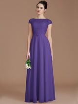 Modern Bateau Sleeveless Lace Chiffon Bridesmaid Dresses-Ballbella