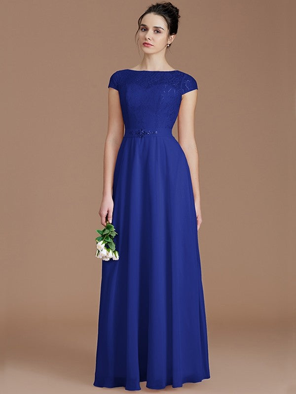 Modern Bateau Sleeveless Lace Chiffon Bridesmaid Dresses-Ballbella