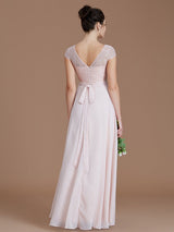 Modern Bateau Sleeveless Lace Chiffon Bridesmaid Dresses-Ballbella