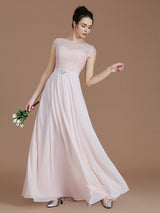 Modern Bateau Sleeveless Lace Chiffon Bridesmaid Dresses-Ballbella