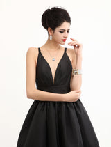 Modern Celebrity Dresses Black Oscar Evening Dress Straps Backless Deep V Taffeta Dress-Ballbella