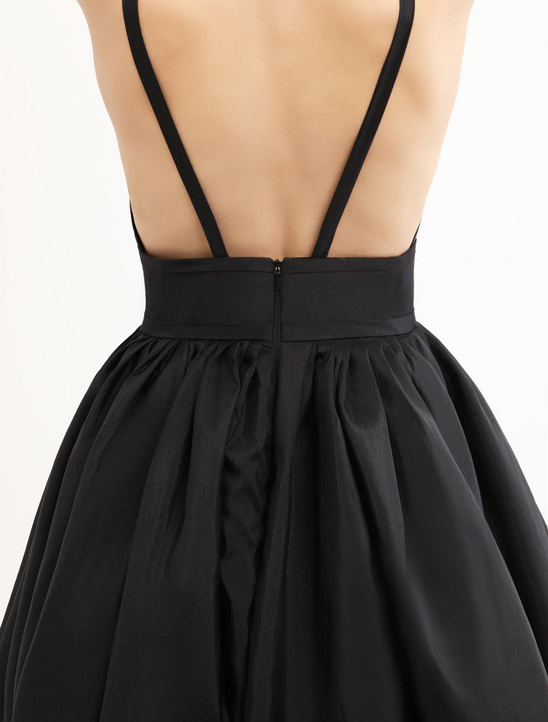 Modern Celebrity Dresses Black Oscar Evening Dress Straps Backless Deep V Taffeta Dress-Ballbella