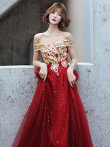 Modern Evening Dress A-Line Bateau Neck Tulle Floor-Length Sequins Sequined Dress-Ballbella