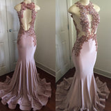 Modern Lace Appliques Sleeveless Prom Party Gowns| Mermaid Prom Party Gowns-Ballbella